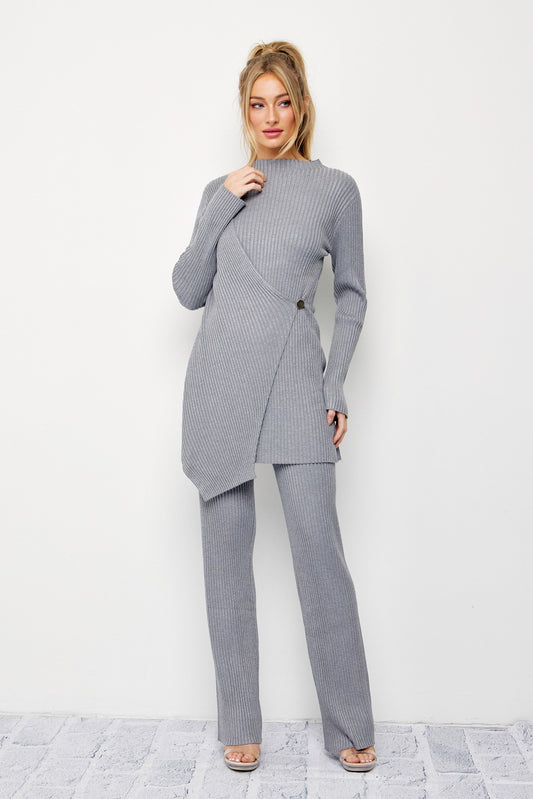Knit Asymmetric Hem Top and Pants Set