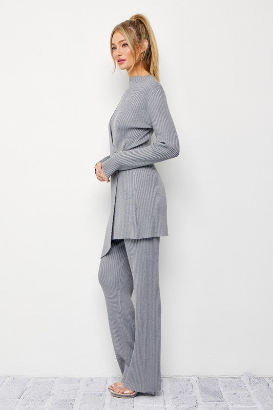 Knit Asymmetric Hem Top and Pants Set