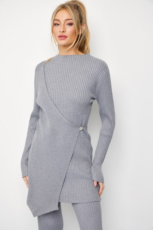 Knit Asymmetric Hem Top and Pants Set