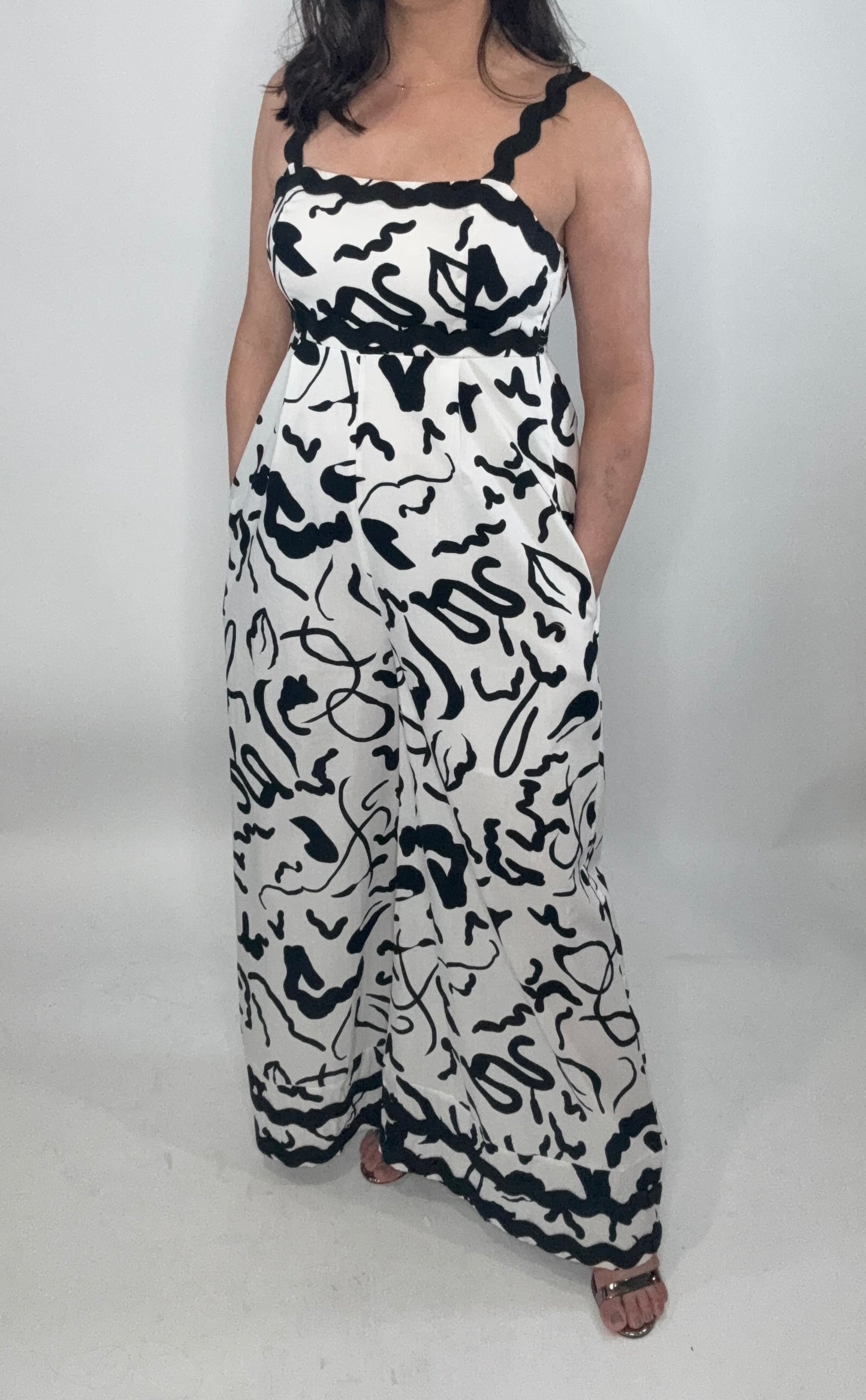 Wide Leg Ric Rac Trim Jumpsuit