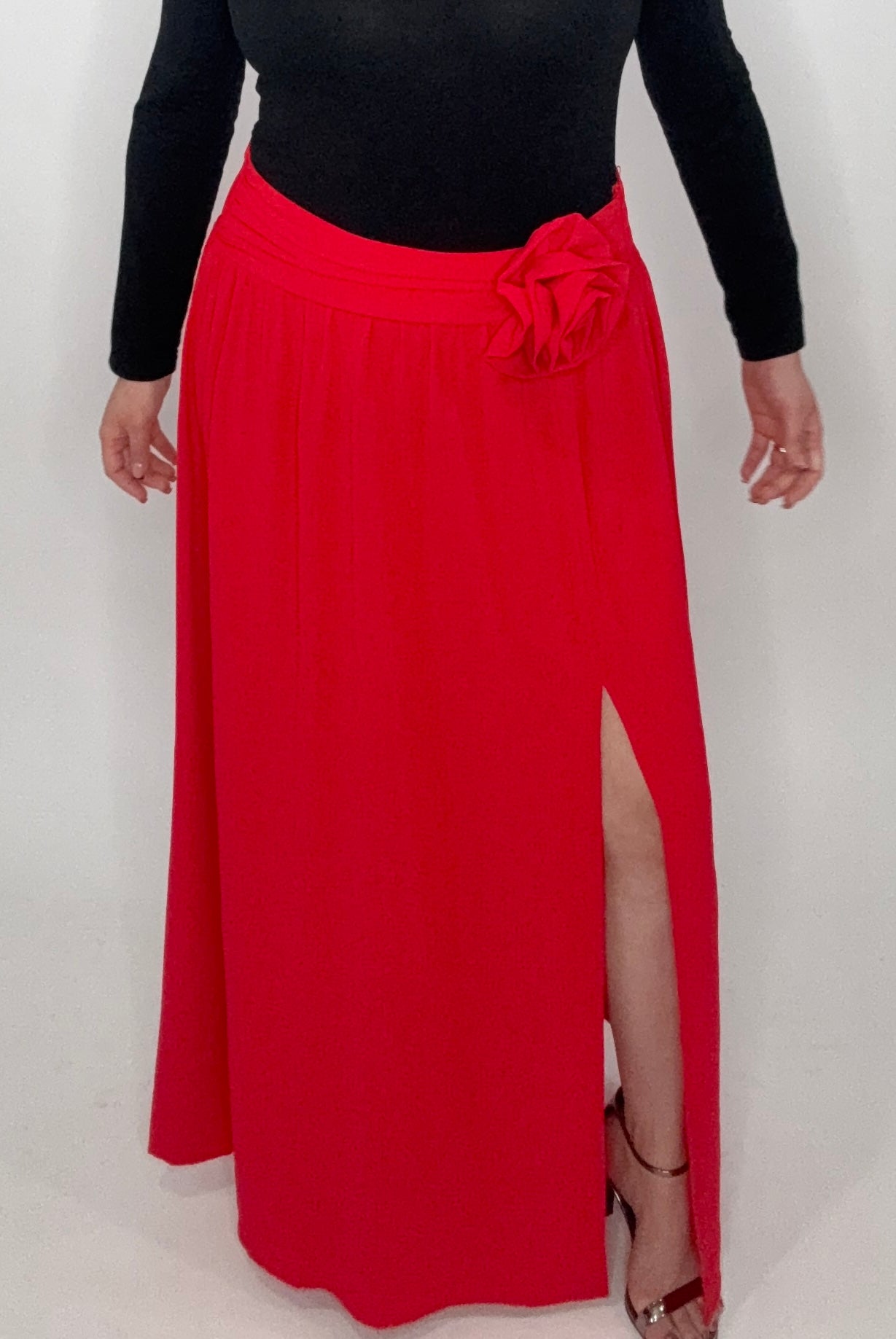 Waist Flower Detail Maxi Skirt