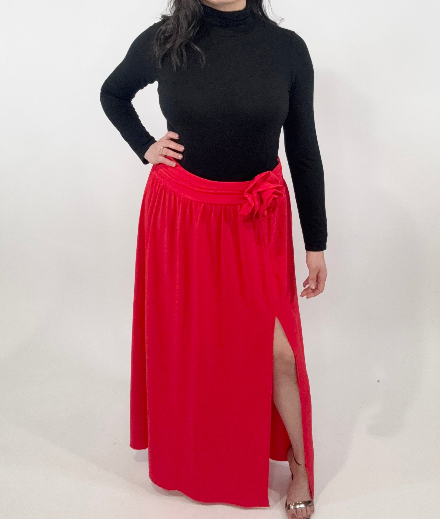 Waist Flower Detail Maxi Skirt