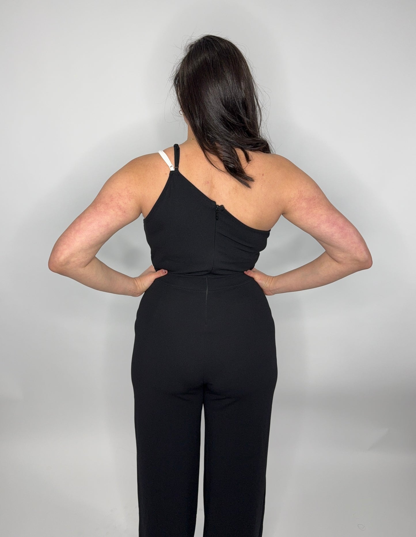 One Shoulder Black and White Jumpsuit
