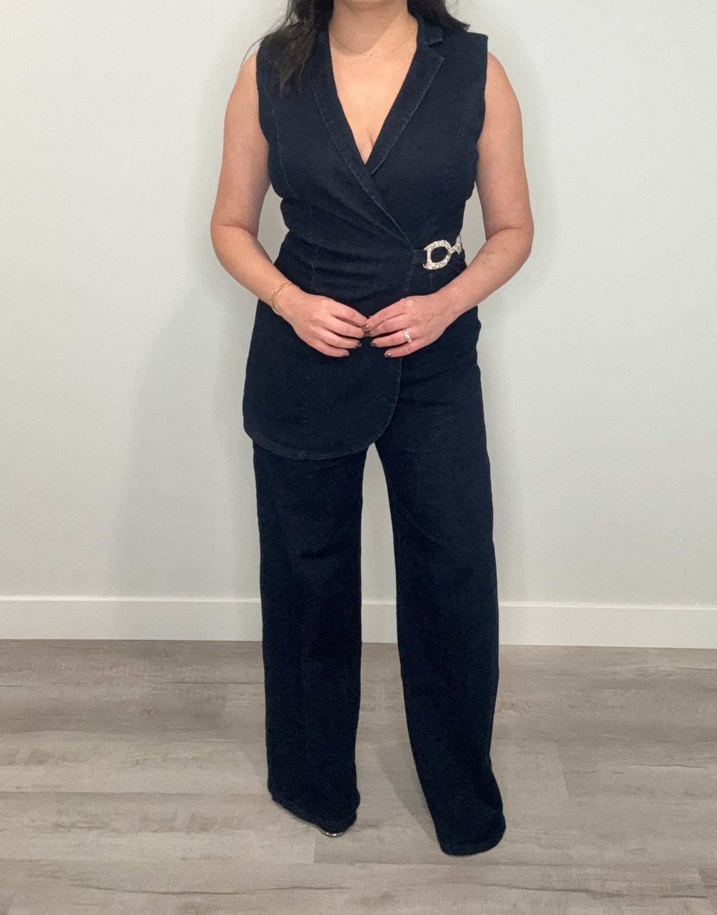 Dark Blue Denim Stretch Fashion Jumpsuit