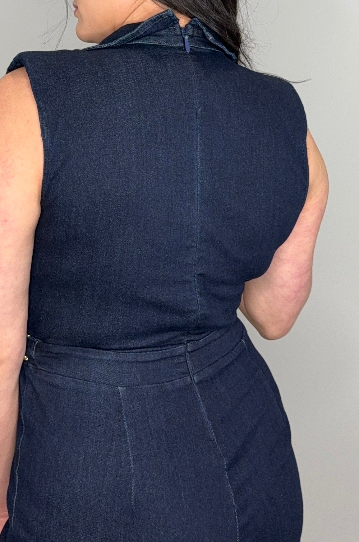 Dark Blue Denim Stretch Fashion Jumpsuit