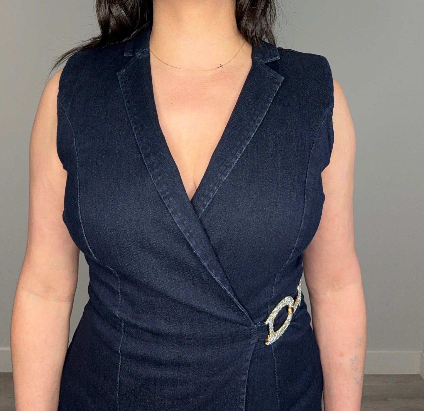 Dark Blue Denim Stretch Fashion Jumpsuit