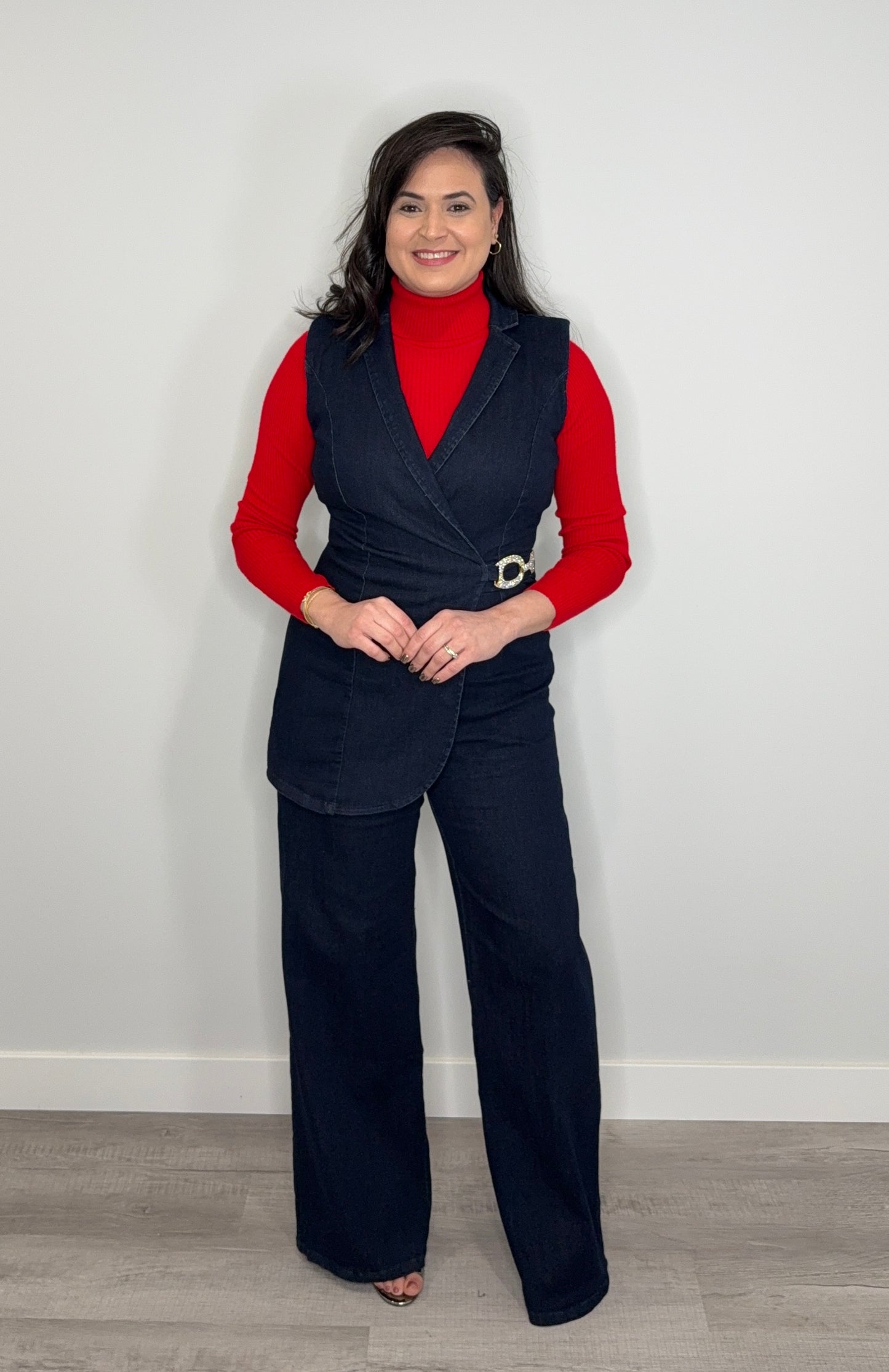 Dark Blue Denim Stretch Fashion Jumpsuit