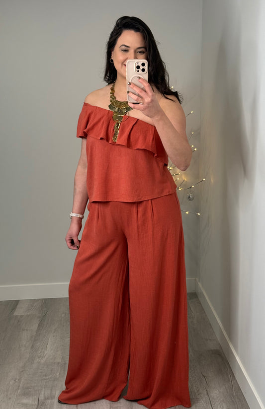 Linen One Shoulder Set