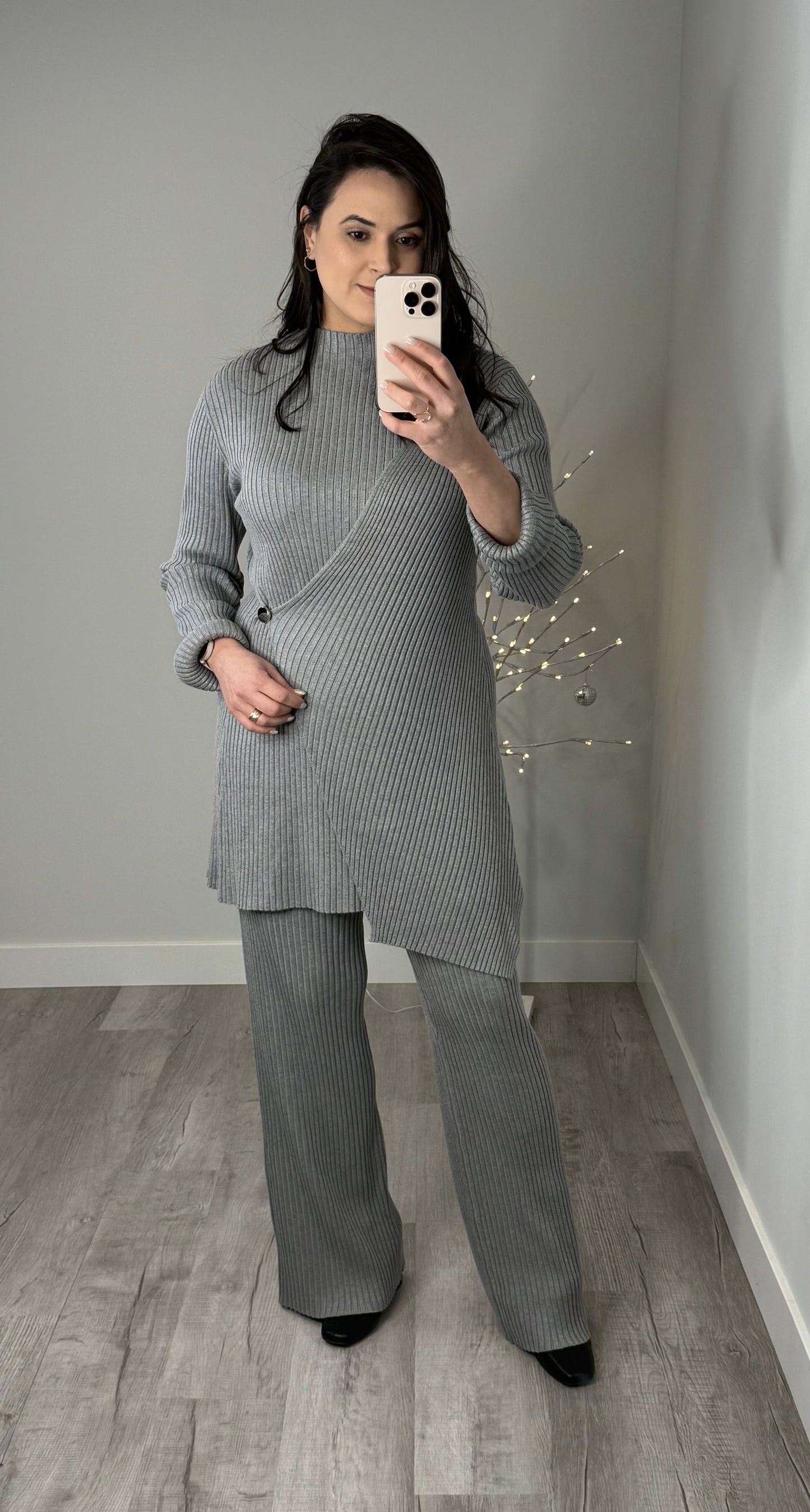 Knit Asymmetric Hem Top and Pants Set