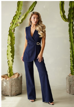 Dark Blue Denim Stretch Fashion Jumpsuit