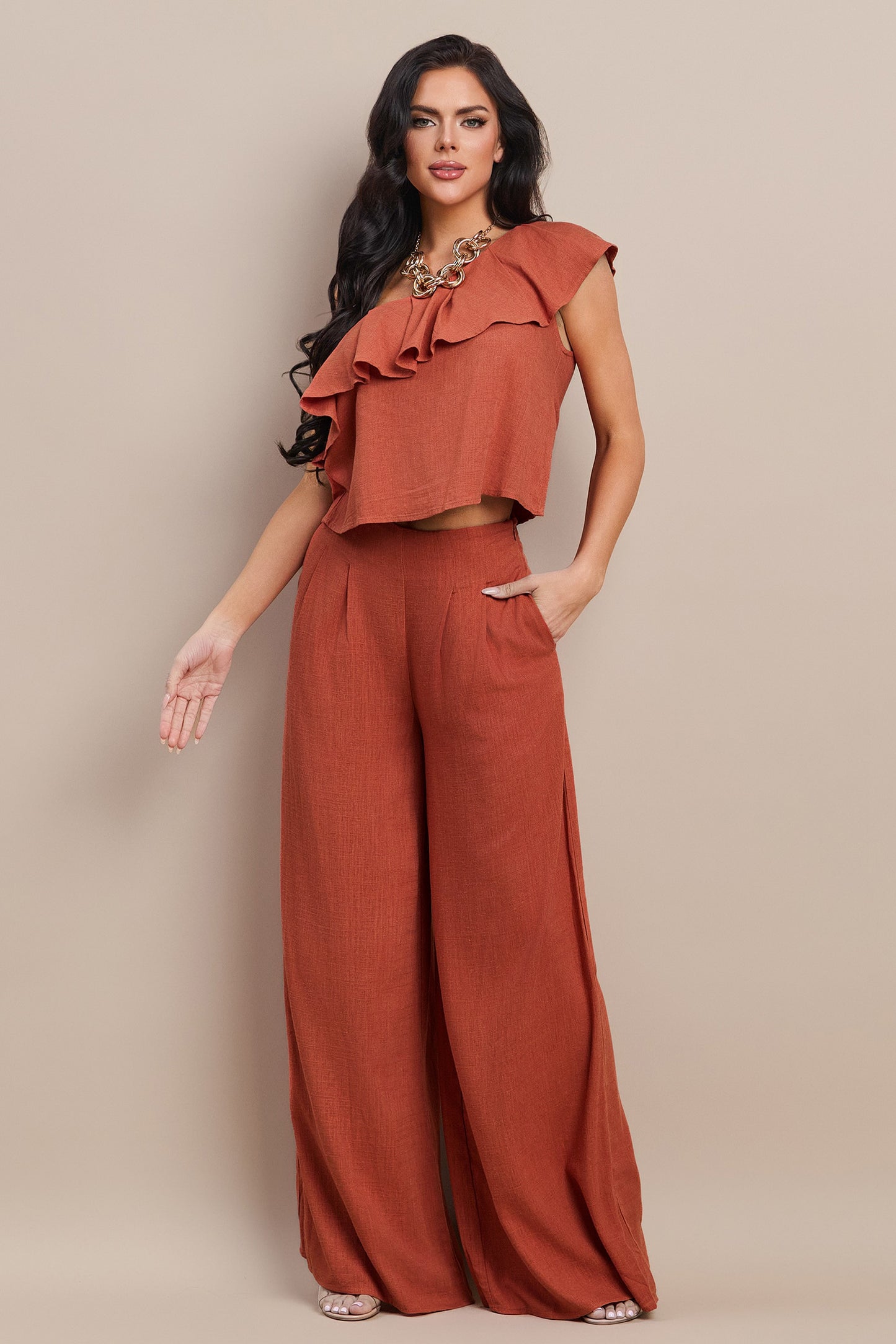 Linen One Shoulder Set