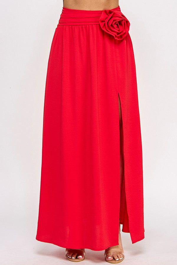 Waist Flower Detail Maxi Skirt