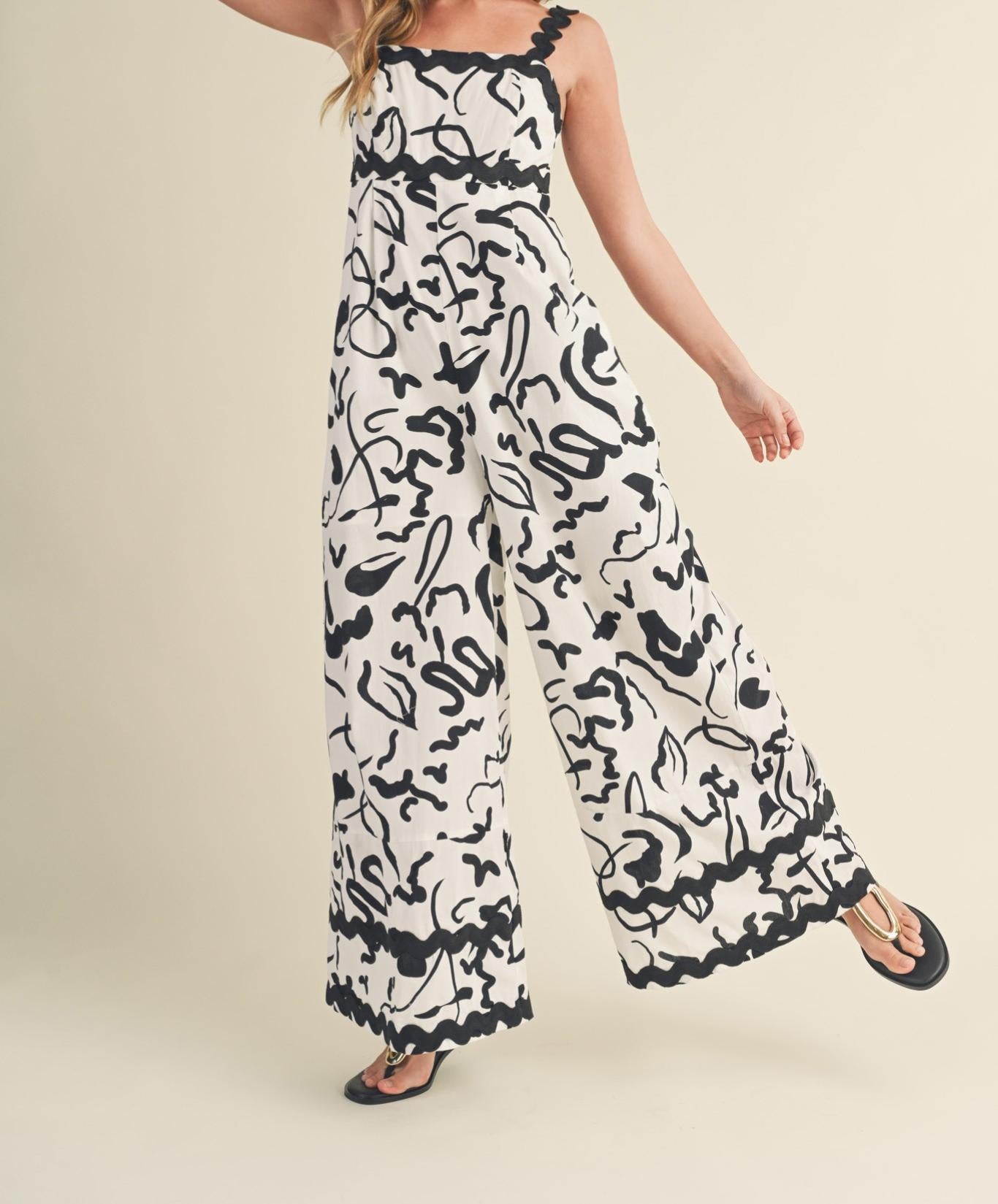 Wide Leg Ric Rac Trim Jumpsuit