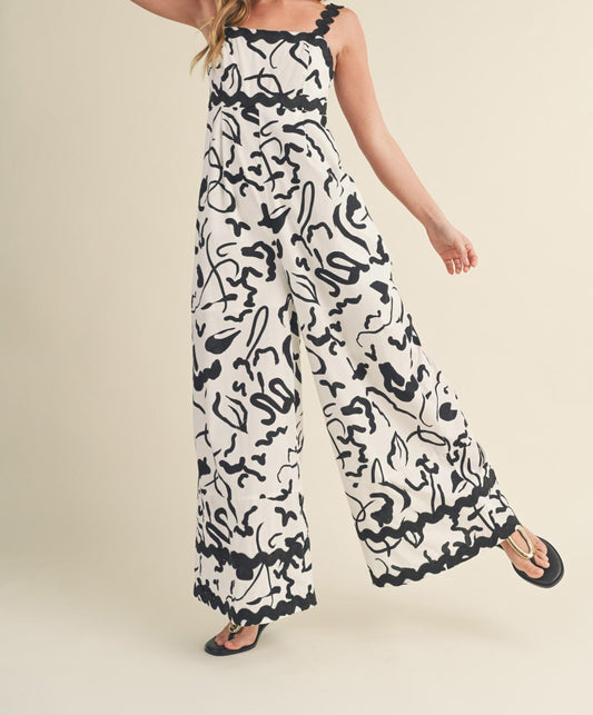 Wide Leg Ric Rac Trim Jumpsuit